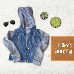Garage Hooded Medium Wash Blue And Gray Denim Jacket Size Xsmall